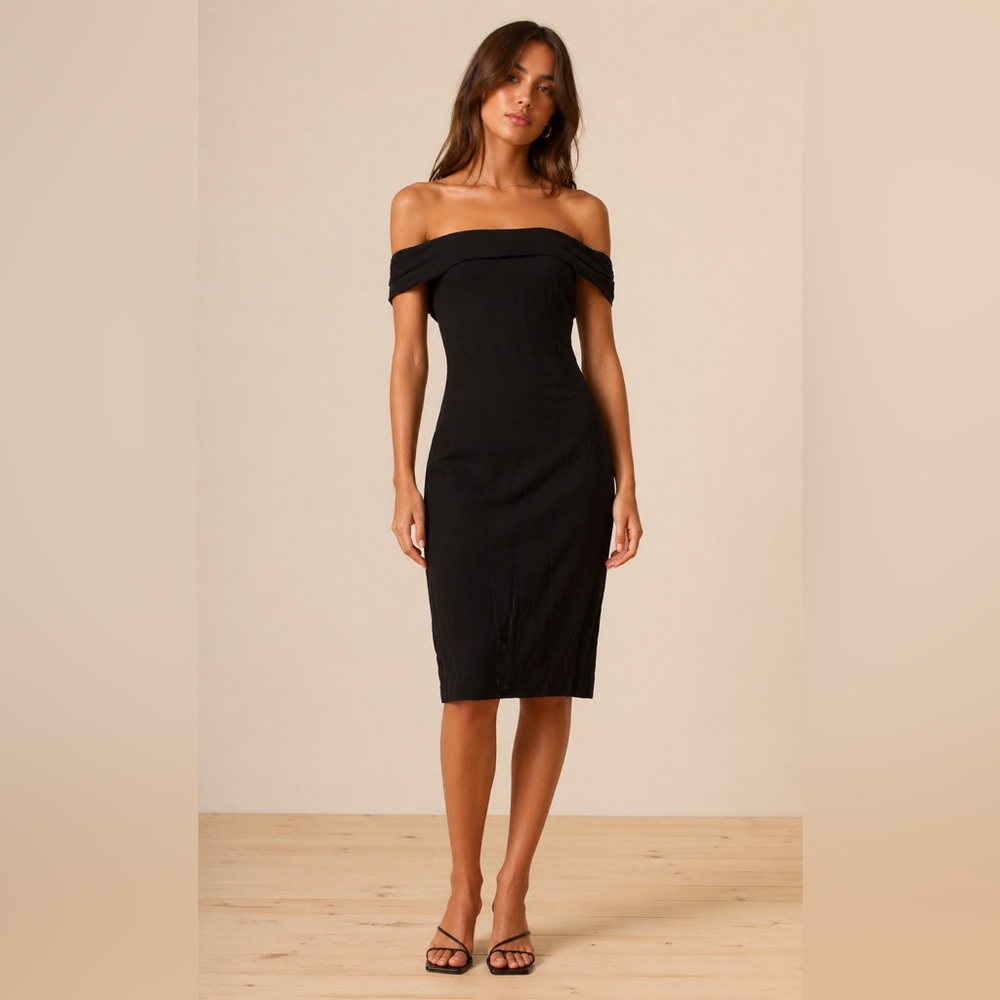 Reformation Off-Shoulder Black Knee-length Dress